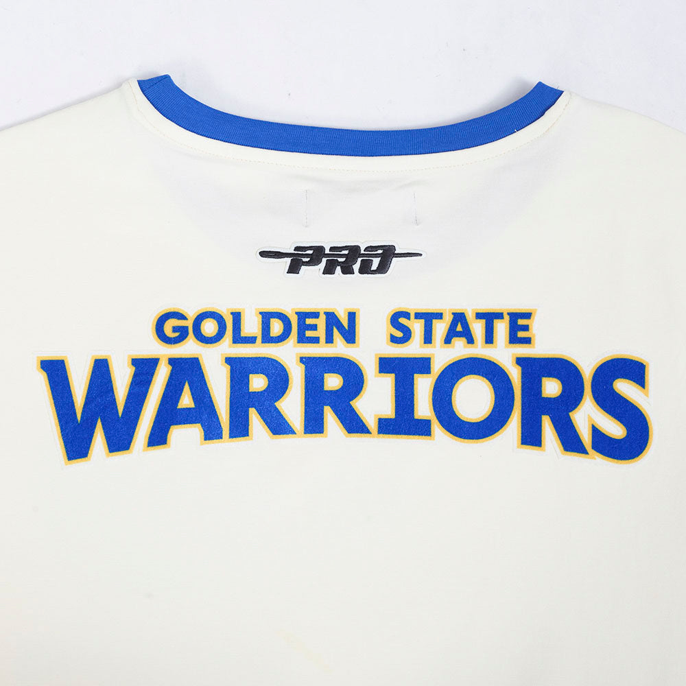 NBA GOLDEN STATE WARRIORS RETRO CASCADE T-SHIRT À BORDURES CONTRASTANTES POUR HOMME (COQUILLE D'ŒUF/BLEU ROYAL)