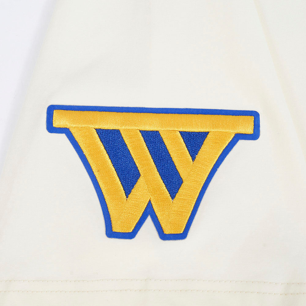 NBA GOLDEN STATE WARRIORS RETRO CASCADE T-SHIRT À BORDURES CONTRASTANTES POUR HOMME (COQUILLE D'ŒUF/BLEU ROYAL)