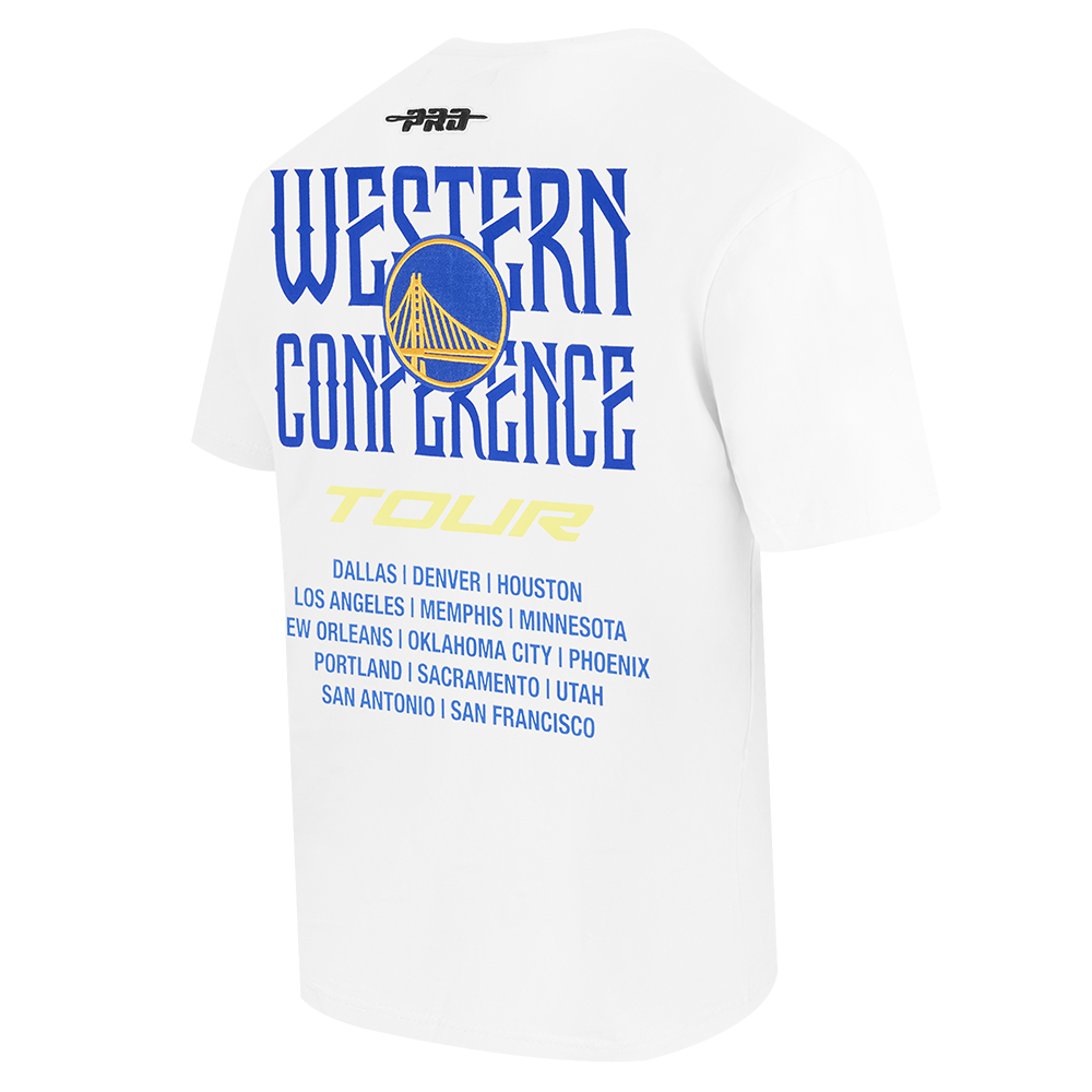 NBA GOLDEN STATE WARRIORS CITY TOUR 2.0 T-SHIRT EN JERSEY DE COTON À ÉPAULES TOMBANTES POUR HOMME (BLANC)