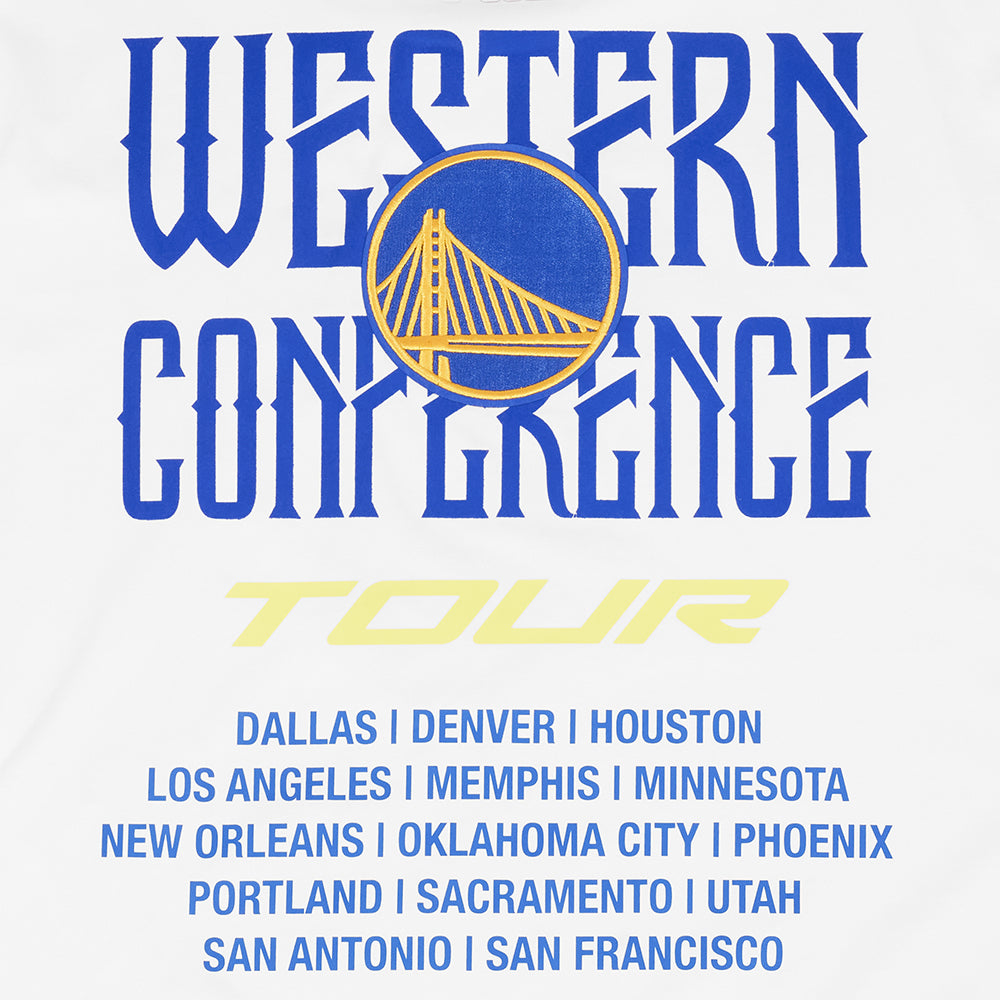 NBA GOLDEN STATE WARRIORS CITY TOUR 2.0 T-SHIRT EN JERSEY DE COTON À ÉPAULES TOMBANTES POUR HOMME (BLANC)