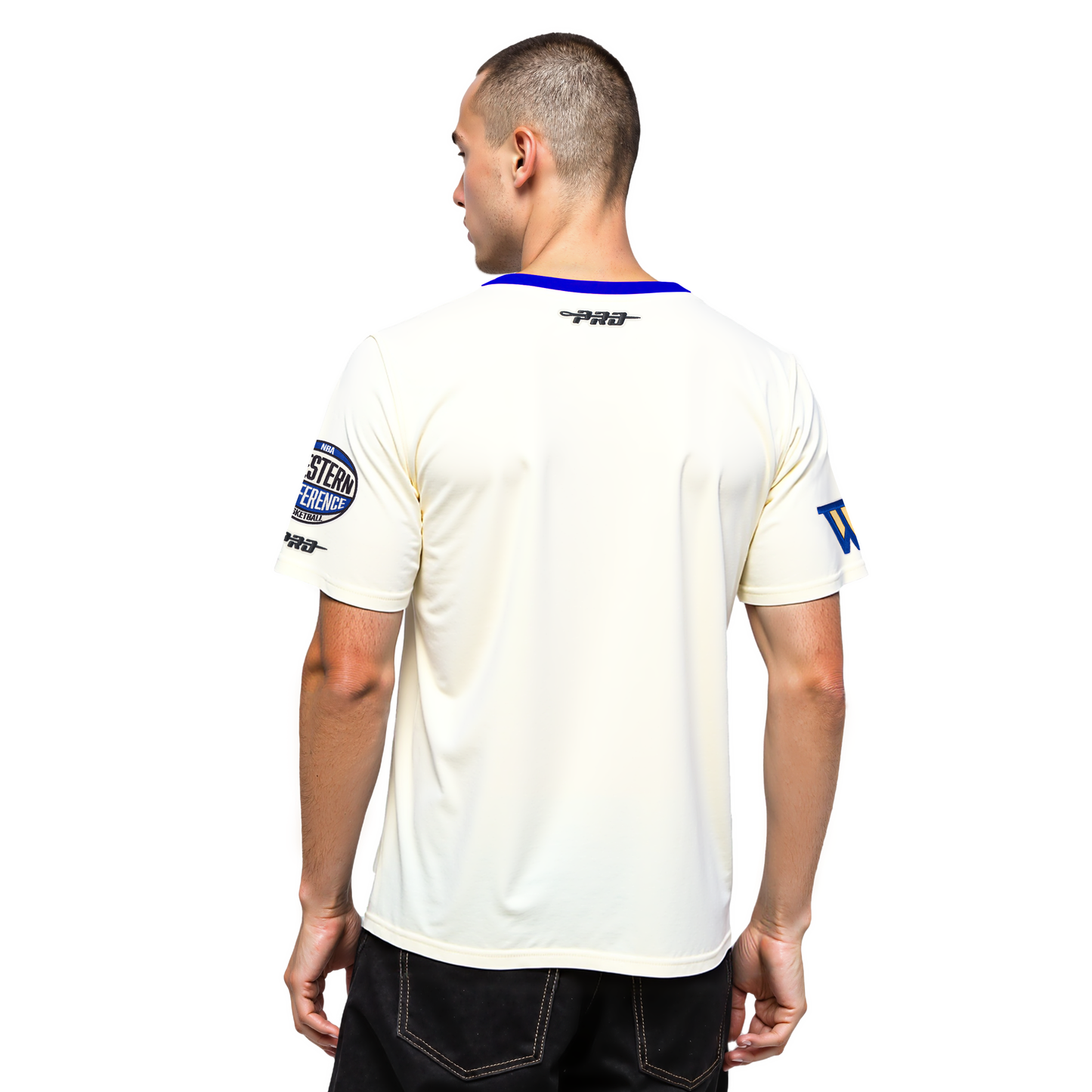 NBA GOLDEN STATE WARRIORS MODERN ORIGINALS MEN'S RINGER TEE (EGGSHELL/ROYAL BLUE)