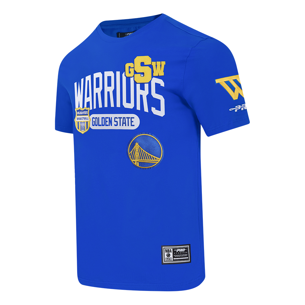 NBA GOLDEN STATE WARRIORS LETTERMAN T-SHIRT À MANCHES COURTES POUR HOMME (BLEU ROYAL)