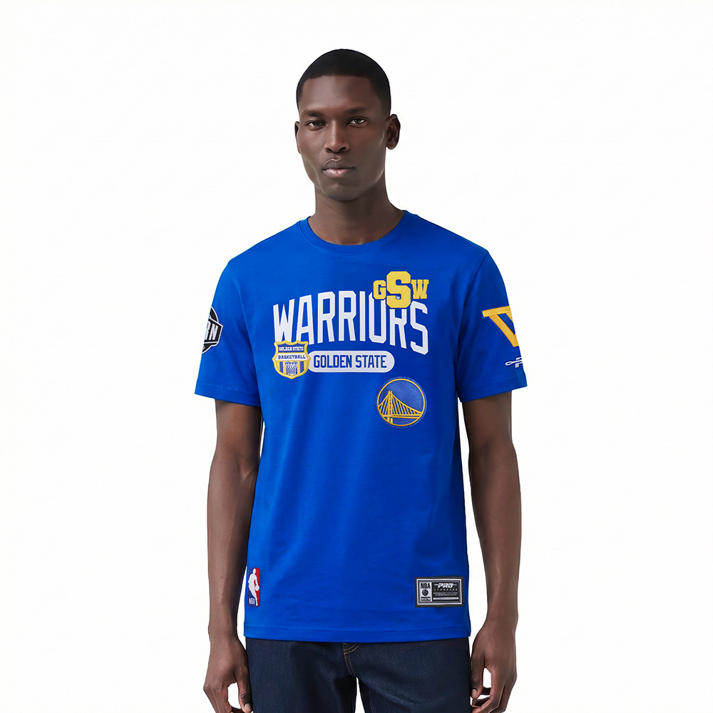 NBA GOLDEN STATE WARRIORS LETTERMAN T-SHIRT À MANCHES COURTES POUR HOMME (BLEU ROYAL)