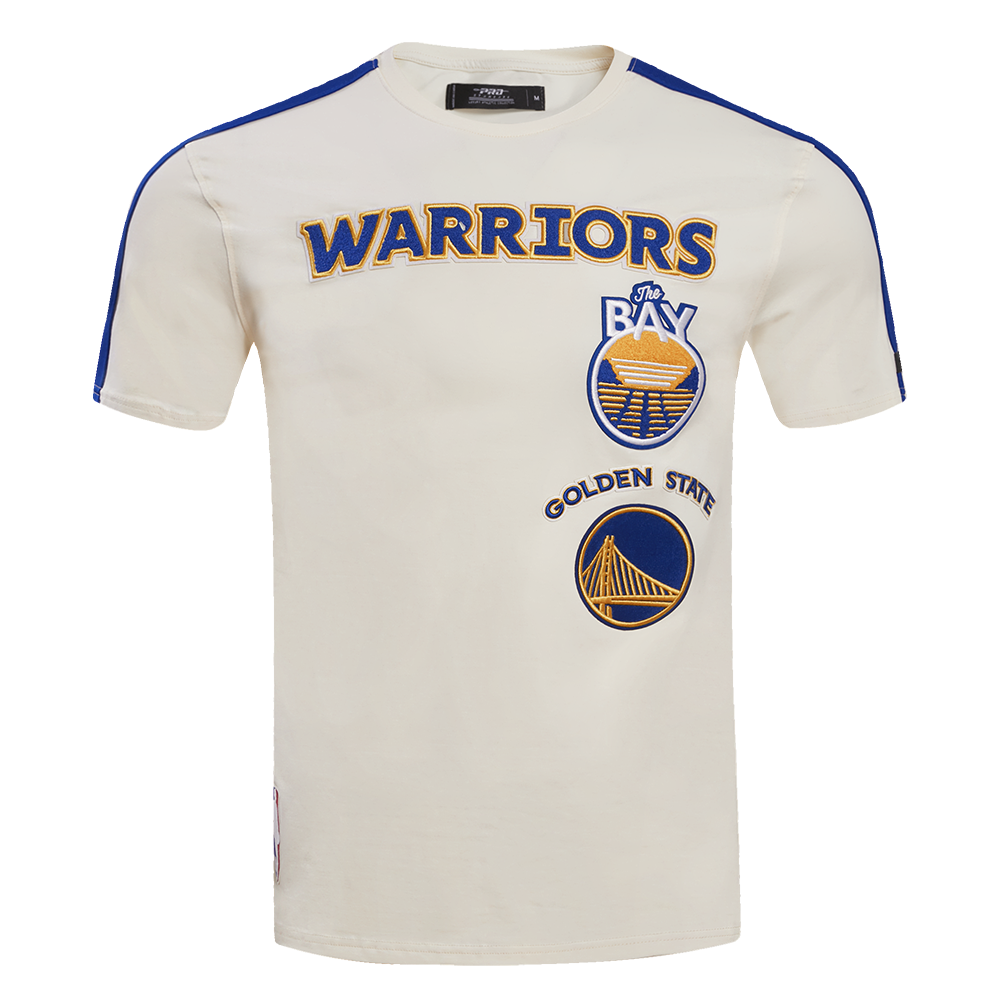 NBA GOLDEN STATE WARRIORS RETRO CLASSIC T-SHIRT À RAYURES POUR HOMME (COQUILLE D'ŒUF/BLEU ROYAL)
