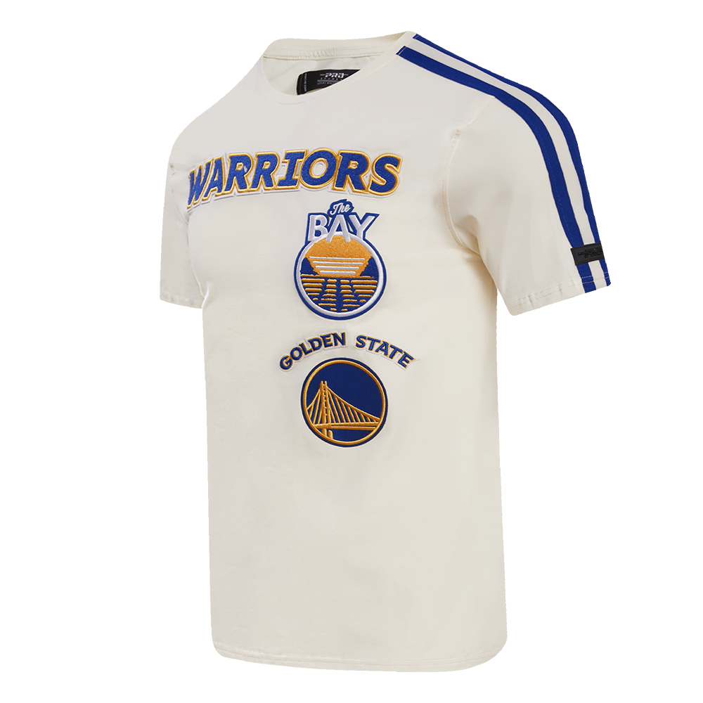 NBA GOLDEN STATE WARRIORS RETRO CLASSIC T-SHIRT À RAYURES POUR HOMME (COQUILLE D'ŒUF/BLEU ROYAL)