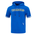 NBA GOLDEN STATE WARRIORS CLASSIC CHANDAIL À CAPUCHON À MANCHES COURTES EN MAILLE DOUBLE ET CHENILLE POUR HOMME (BLEU ROYAL)