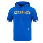 NBA GOLDEN STATE WARRIORS CLASSIC CHANDAIL À CAPUCHON À MANCHES COURTES EN MAILLE DOUBLE ET CHENILLE POUR HOMME (BLEU ROYAL)