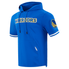NBA GOLDEN STATE WARRIORS CLASSIC CHANDAIL À CAPUCHON À MANCHES COURTES EN MAILLE DOUBLE ET CHENILLE POUR HOMME (BLEU ROYAL)