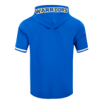 NBA GOLDEN STATE WARRIORS CLASSIC CHANDAIL À CAPUCHON À MANCHES COURTES EN MAILLE DOUBLE ET CHENILLE POUR HOMME (BLEU ROYAL)