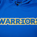 NBA GOLDEN STATE WARRIORS CLASSIC CHANDAIL À CAPUCHON À MANCHES COURTES EN MAILLE DOUBLE ET CHENILLE POUR HOMME (BLEU ROYAL)