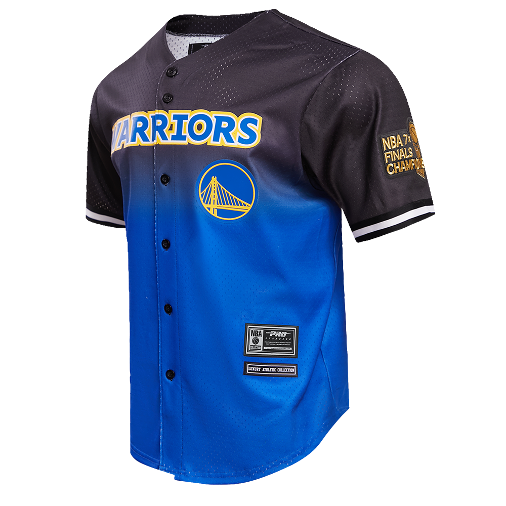 NBA GOLDEN STATE WARRIORS TEAM MEN'S MESH BUTTON DOWN SHIRT (BLACK/ROYAL BLUE)