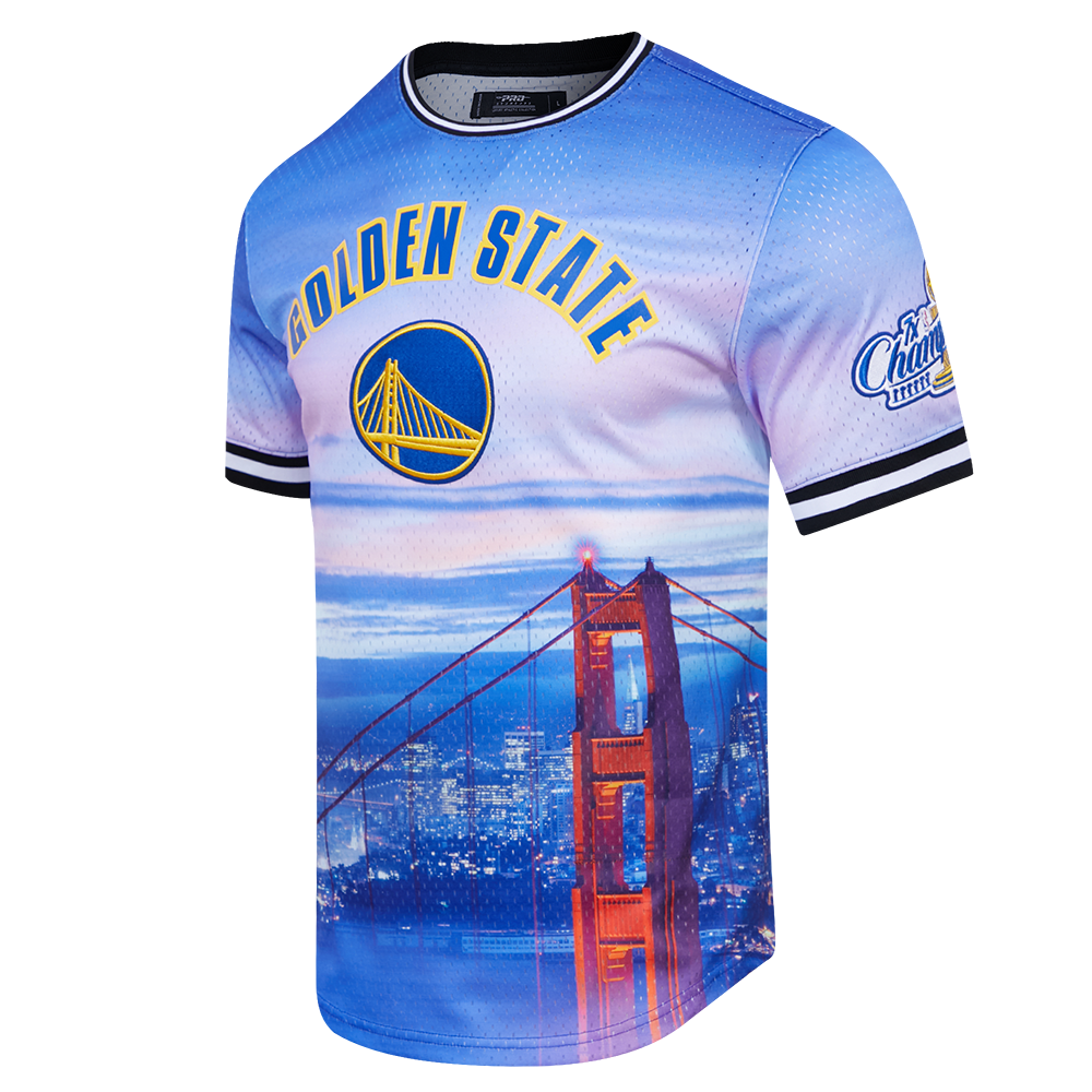 NBA GOLDEN STATE WARRIORS STACKED LOGO CITY SCAPE MESH MEN'S TEE (SF1)