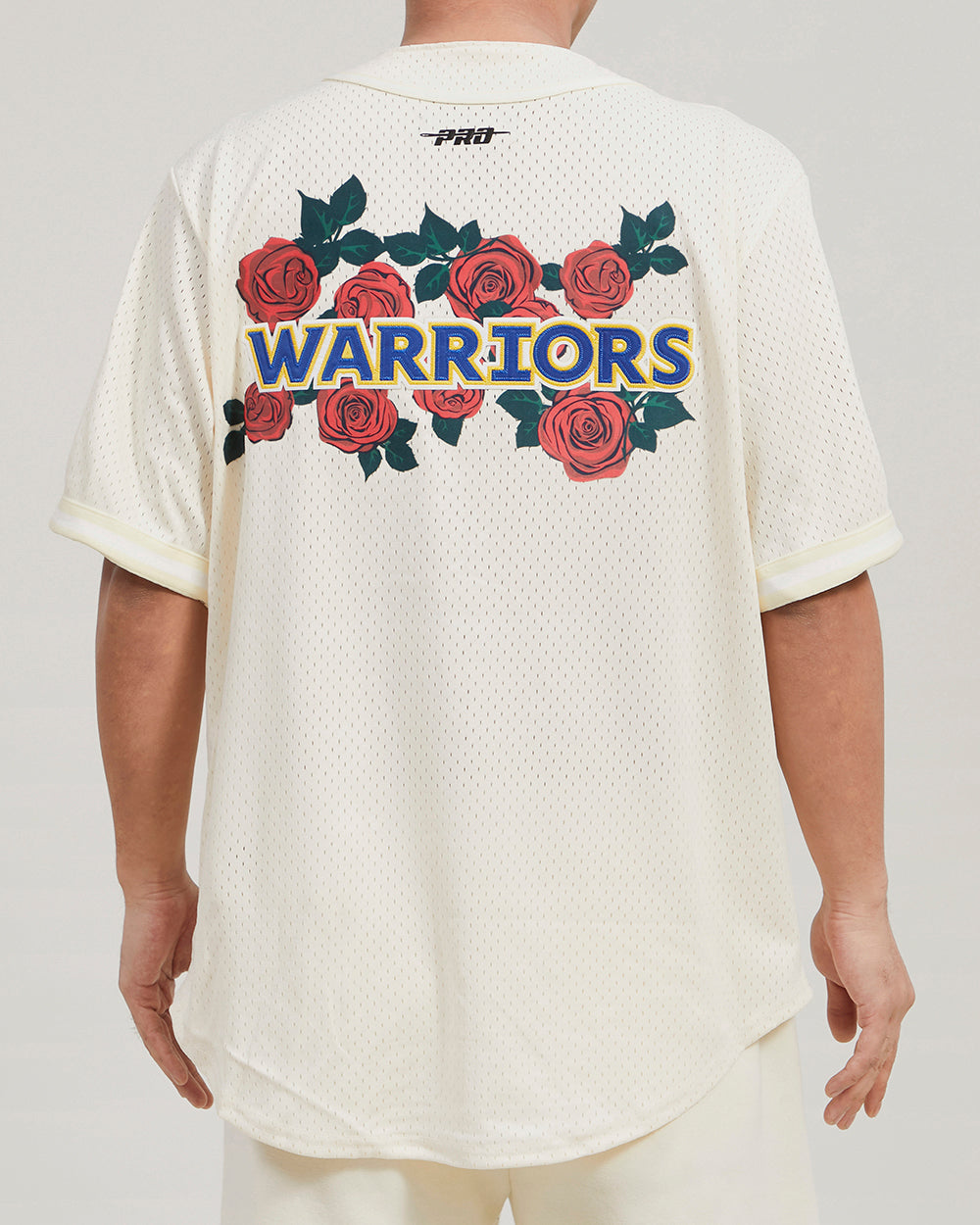 NBA GOLDEN STATE WARRIORS ROSES MEN'S MESH BUTTON DOWN SHIRT (EGGSHELL)