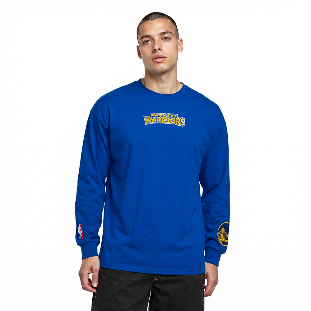 NBA GOLDEN STATE WARRIORS WINGSPAN T-SHIRT À MANCHES LONGUES ET À ÉPAULES TOMBANTES POUR HOMME (BLEU ROYAL)