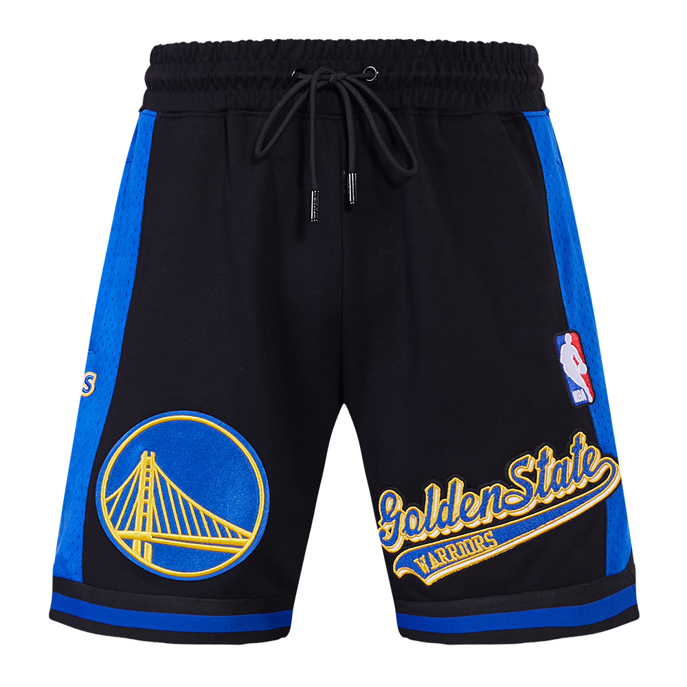 NBA GOLDEN STATE WARRIORS SCRIPT TAIL MEN'S DOUBLE KNIT 2.0 SHORT (BLACK/ROYAL BLUE/BLACK)