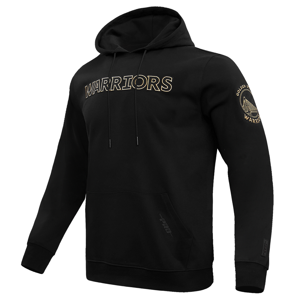 NBA GOLDEN STATE WARRIORS BLACK & GOLD MEN'S DOUBLE KNIT PULLOVER HOODIE (BLACK)