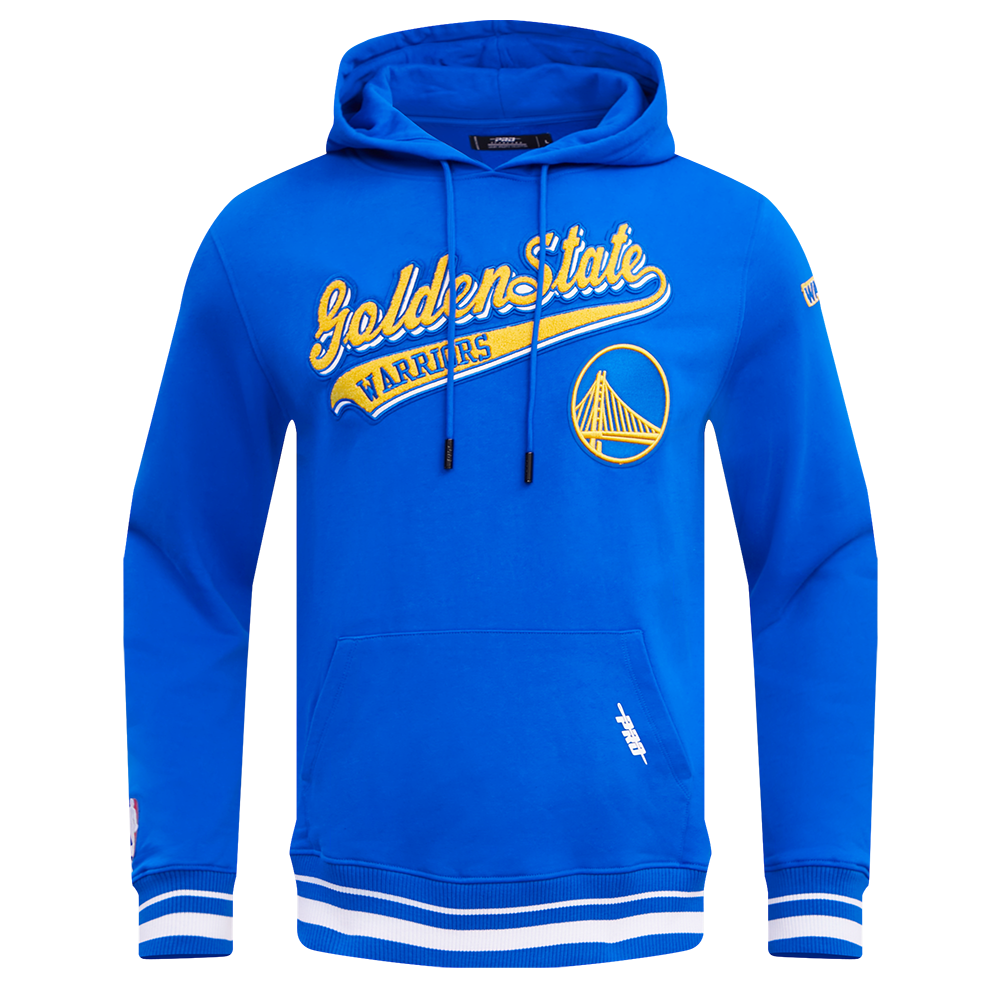 NBA GOLDEN STATE WARRIORS SCRIPT TAIL CHANDAIL À CAPUCHON EN MOLLETON CÔTELÉ POUR HOMME (BLEU ROYAL)