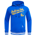 NBA GOLDEN STATE WARRIORS SCRIPT TAIL CHANDAIL À CAPUCHON EN MOLLETON CÔTELÉ POUR HOMME (BLEU ROYAL)
