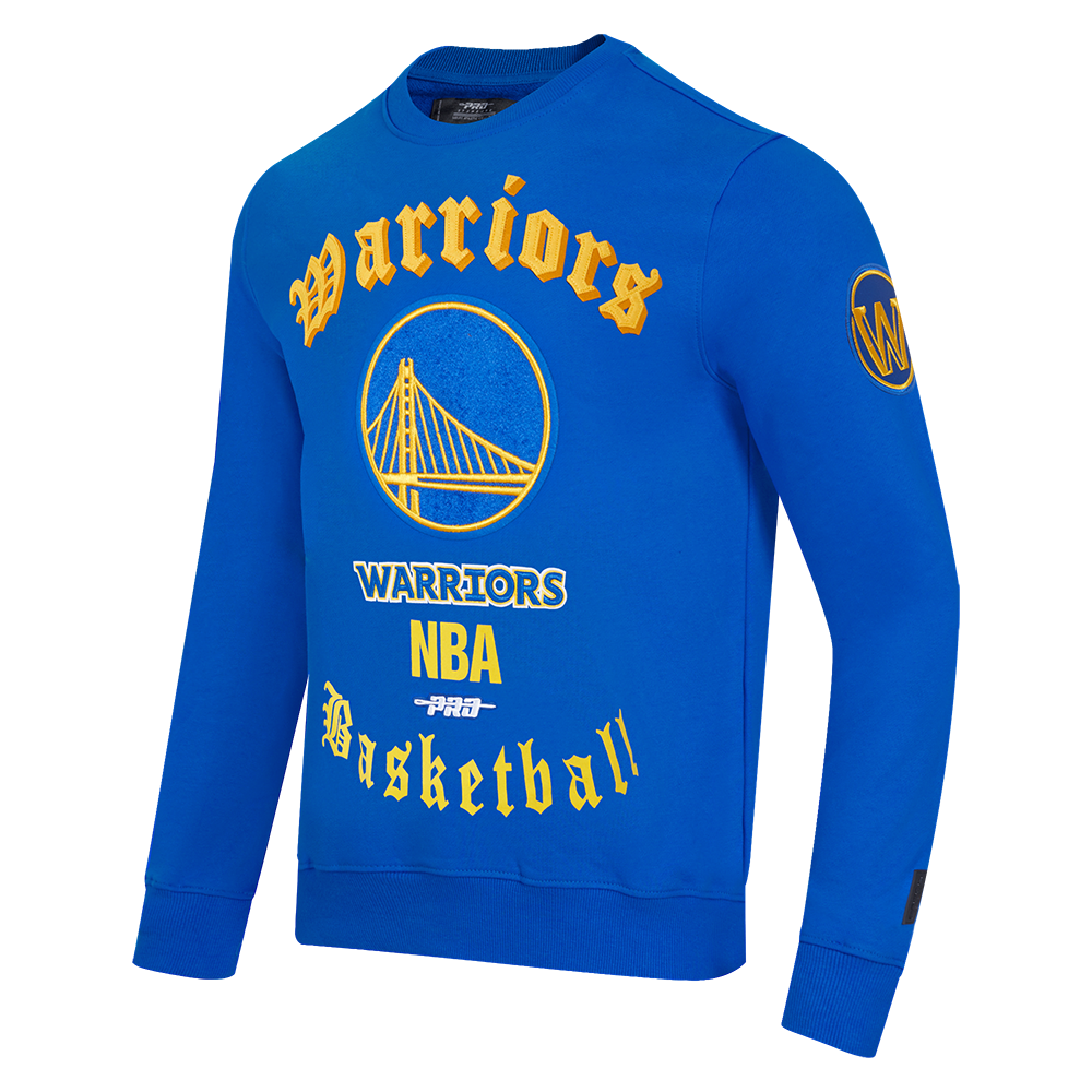 NBA GOLDEN STATE WARRIORS OLD ENGLISH MEN'S CREWNECK (ROYAL BLUE)