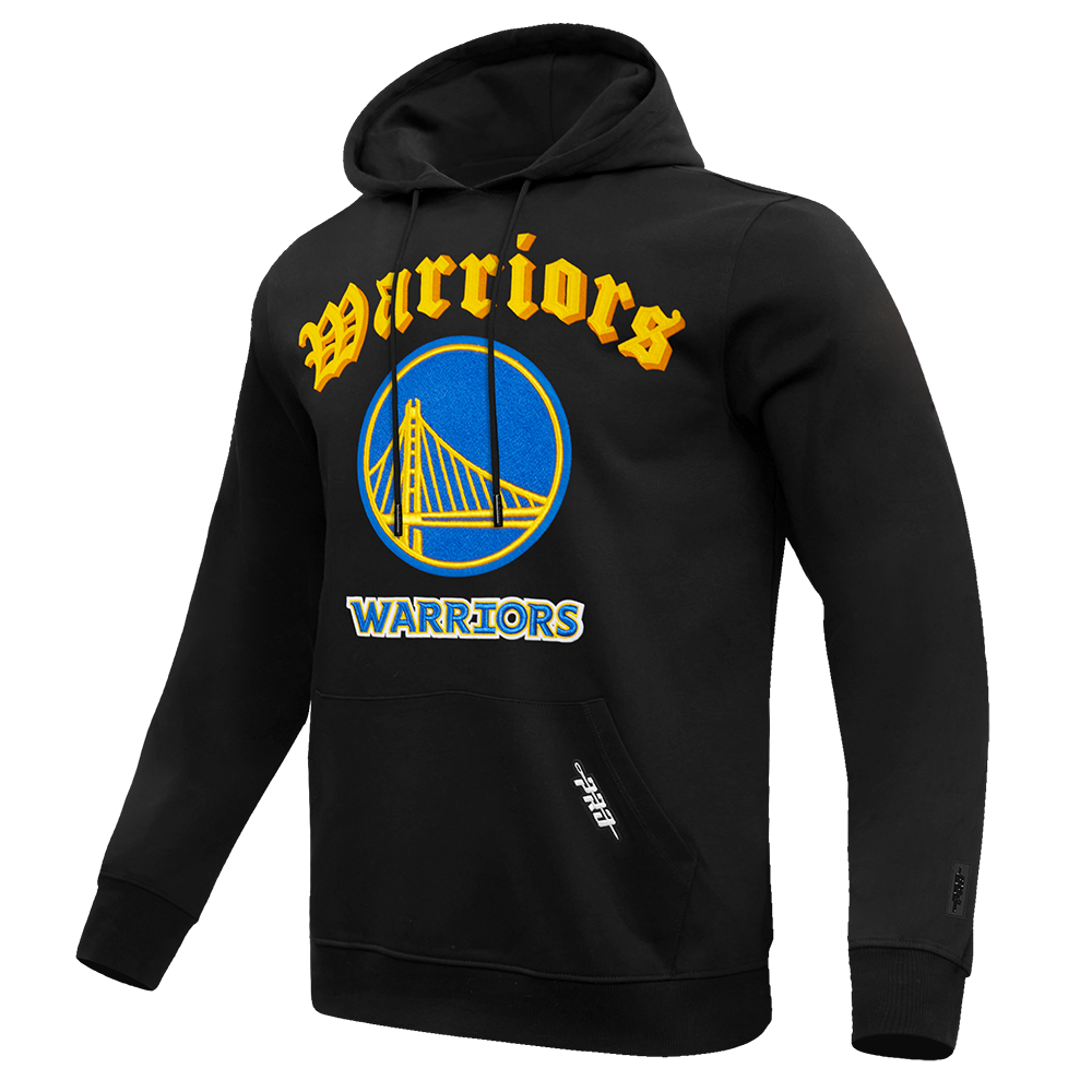 NBA GOLDEN STATE WARRIORS OLD ENGLISH MEN'S PULLOVER HOODIE (BLACK)