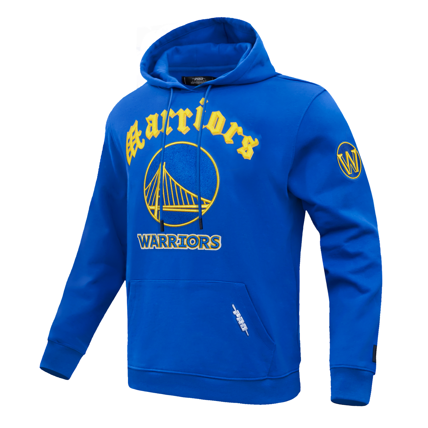 NBA GOLDEN STATE WARRIORS OLD ENGLISH MEN'S PULLOVER HOODIE (ROYAL BLUE)