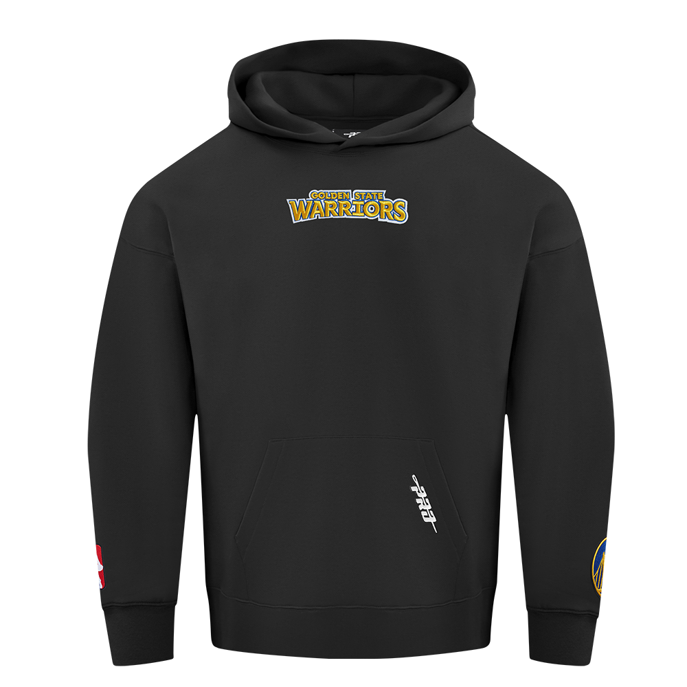 NBA GOLDEN STATE WARRIORS WINGSPAN MEN'S DROP SHOULDER FLEECE PULLOVER HOODIE (BLACK)