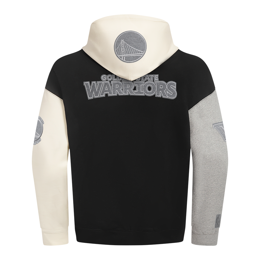 NBA GOLDEN STATE WARRIORS REVERSE FRENCH TERRY CHANDAIL À CAPUCHON EN MOLLETON À BLOCS DE COULEUR POUR HOMME (NOIR/GRIS/COQUILLE D'ŒUF)