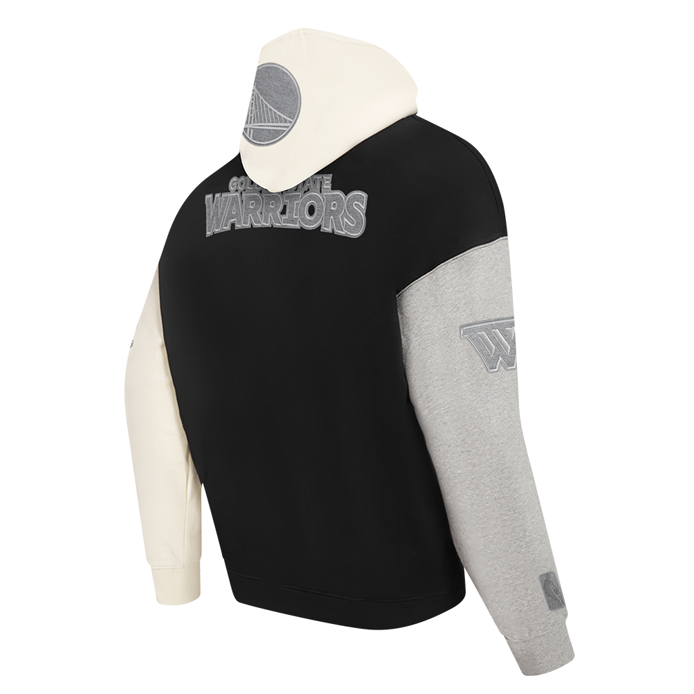 NBA GOLDEN STATE WARRIORS REVERSE FRENCH TERRY CHANDAIL À CAPUCHON EN MOLLETON À BLOCS DE COULEUR POUR HOMME (NOIR/GRIS/COQUILLE D'ŒUF)