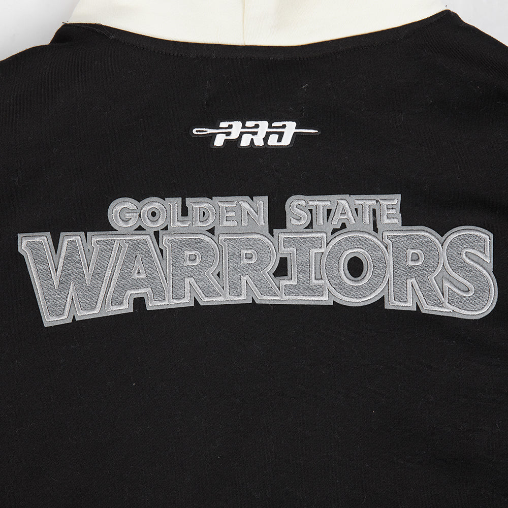 NBA GOLDEN STATE WARRIORS REVERSE FRENCH TERRY CHANDAIL À CAPUCHON EN MOLLETON À BLOCS DE COULEUR POUR HOMME (NOIR/GRIS/COQUILLE D'ŒUF)