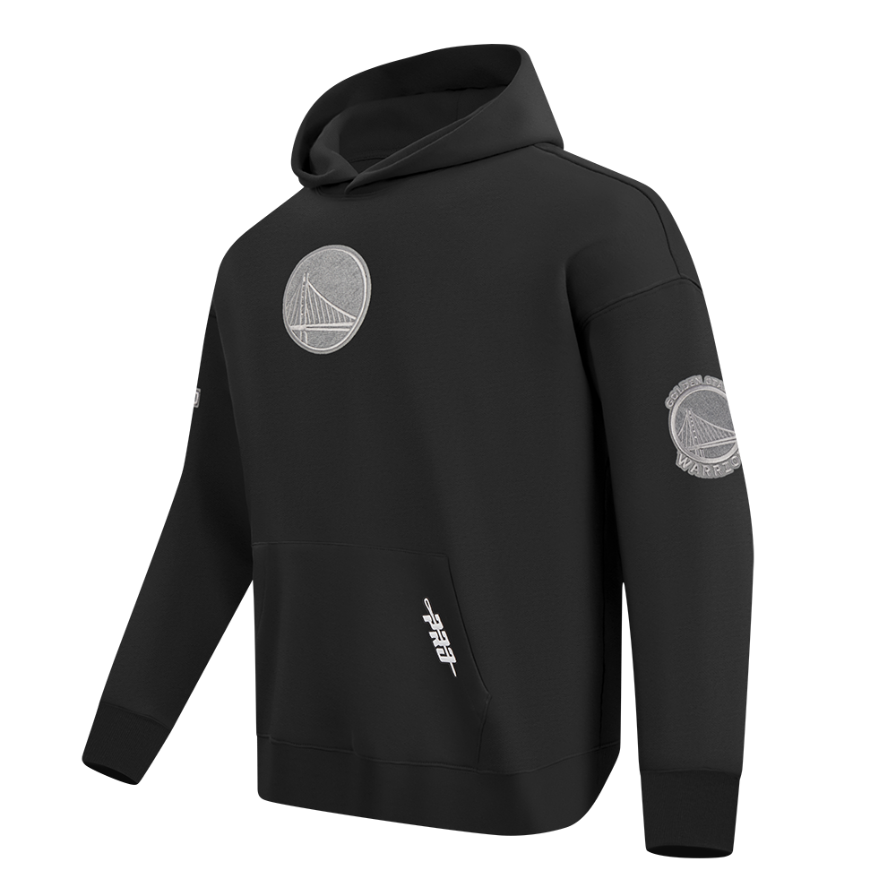 NBA GOLDEN STATE WARRIORS REVERSE FRENCH TERRY MEN'S DROP SHOULDER FLEECE PULLOVER HOODIE (BLACK)