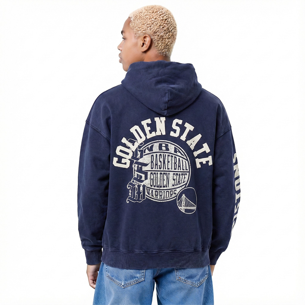 NBA GOLDEN STATE WARRIORS STREET TEAM MEN'S ENZYME WASH DS FT PO HOODIE (WASHED MIDNIGHT NAVY)