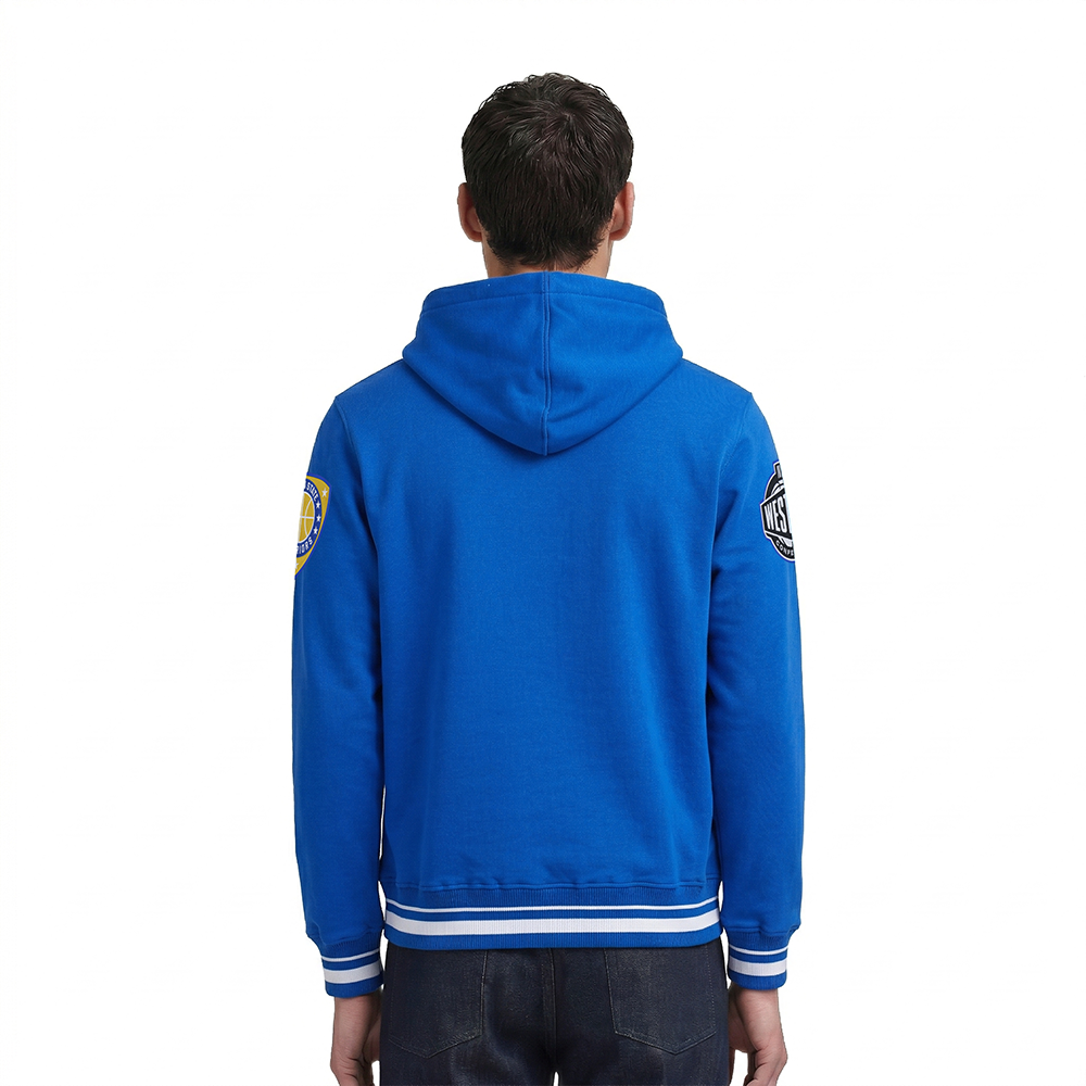 NBA GOLDEN STATE WARRIORS LETTERMAN MEN'S PULL OVER HOODIE (ROYAL BLUE)