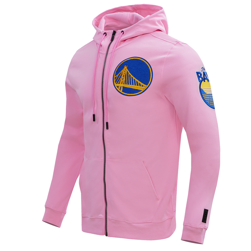 NBA GOLDEN STATE WARRIORS CLASSIC CHENILLE MEN'S FULL ZIP PULLOVER HOODIE (PINK)