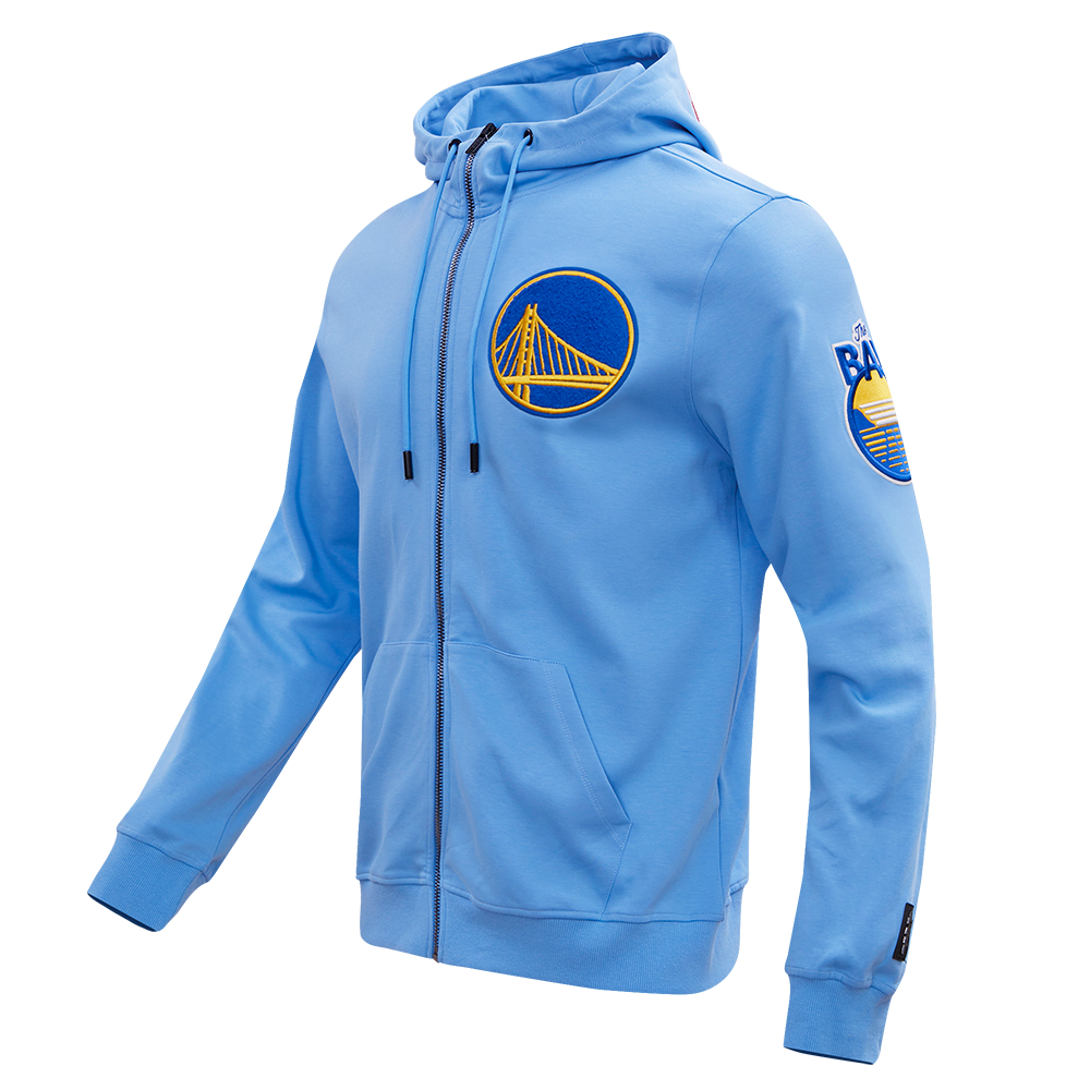 NBA GOLDEN STATE WARRIORS CLASSIC CHENILLE MEN'S FULL ZIP PULLOVER HOODIE (UNIVERSITY BLUE)