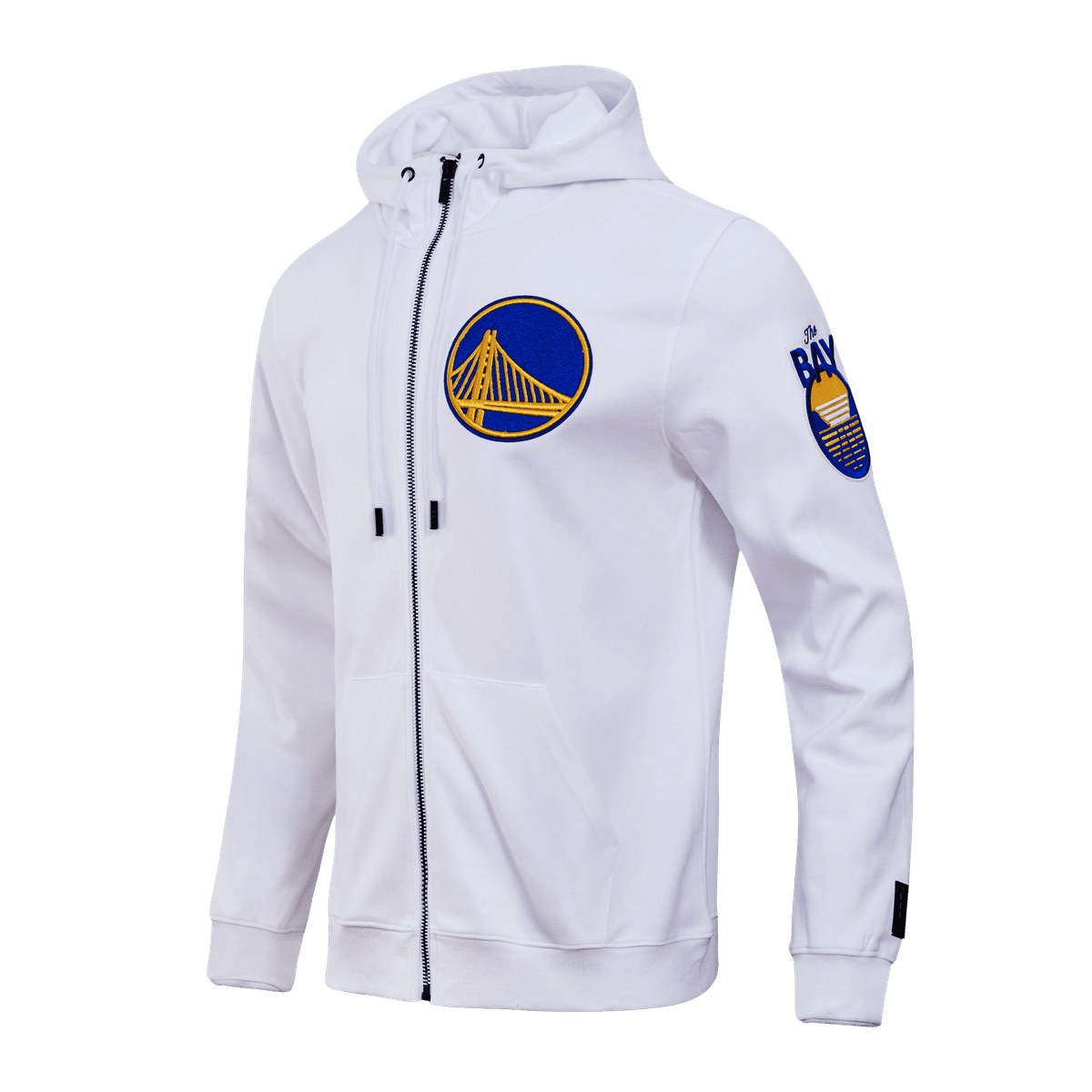 NBA GOLDEN STATE WARRIORS CLASSIC CHENILLE MEN'S FULL ZIP PULLOVER HOODIE (WHITE)