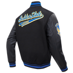 NBA GOLDEN STATE WARRIORS SCRIPT TAIL MEN'S VARSITY JACKET (BLACK/ROYAL BLUE/BLACK)