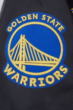 NBA GOLDEN STATE WARRIORS SCRIPT TAIL MEN'S VARSITY JACKET (BLACK/ROYAL BLUE/BLACK)