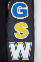 NBA GOLDEN STATE WARRIORS SCRIPT TAIL MEN'S VARSITY JACKET (BLACK/ROYAL BLUE/BLACK)