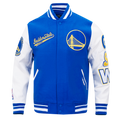 NBA GOLDEN STATE WARRIORS SCRIPT TAIL MEN'S VARSITY JACKET (ROYAL BLUE/WHITE)