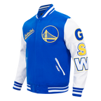 NBA GOLDEN STATE WARRIORS SCRIPT TAIL MEN'S VARSITY JACKET (ROYAL BLUE/WHITE)