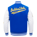 NBA GOLDEN STATE WARRIORS SCRIPT TAIL MEN'S VARSITY JACKET (ROYAL BLUE/WHITE)