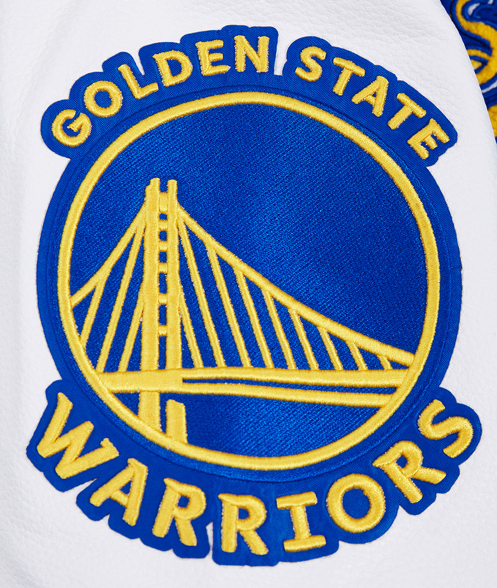 NBA GOLDEN STATE WARRIORS SCRIPT TAIL MEN'S VARSITY JACKET (ROYAL BLUE/WHITE)