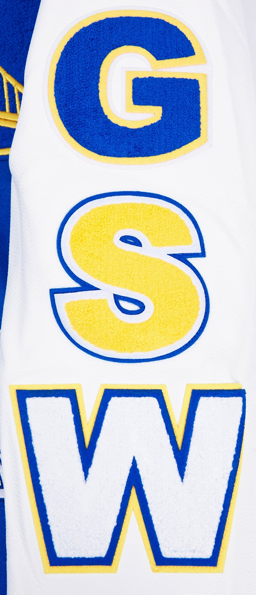 NBA GOLDEN STATE WARRIORS SCRIPT TAIL MEN'S VARSITY JACKET (ROYAL BLUE/WHITE)