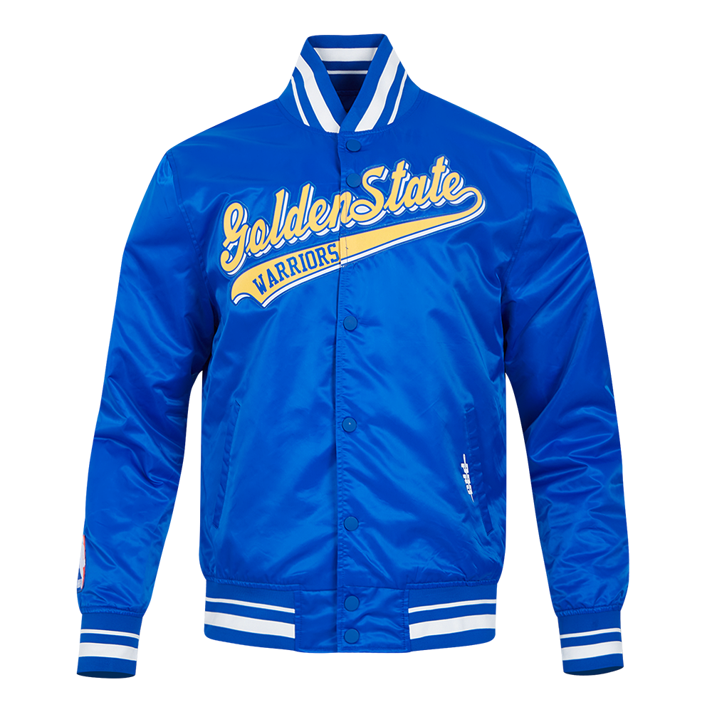 NBA GOLDEN STATE WARRIORS SCRIPT TAIL BLOUSON EN SATIN POUR HOMME (BLEU ROYAL)