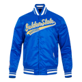 NBA GOLDEN STATE WARRIORS SCRIPT TAIL BLOUSON EN SATIN POUR HOMME (BLEU ROYAL)