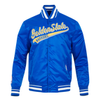 NBA GOLDEN STATE WARRIORS SCRIPT TAIL BLOUSON EN SATIN POUR HOMME (BLEU ROYAL)
