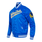 NBA GOLDEN STATE WARRIORS SCRIPT TAIL BLOUSON EN SATIN POUR HOMME (BLEU ROYAL)