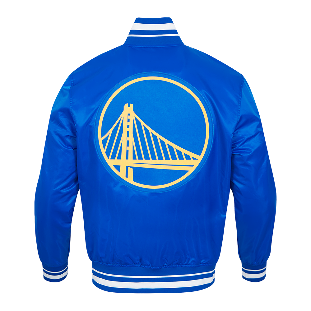 NBA GOLDEN STATE WARRIORS SCRIPT TAIL BLOUSON EN SATIN POUR HOMME (BLEU ROYAL)