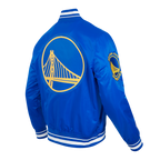 NBA GOLDEN STATE WARRIORS SCRIPT TAIL BLOUSON EN SATIN POUR HOMME (BLEU ROYAL)
