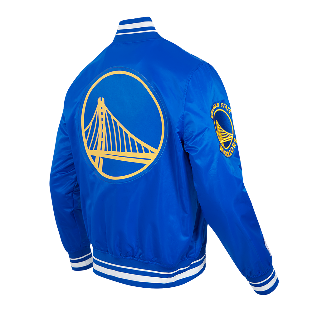 NBA GOLDEN STATE WARRIORS SCRIPT TAIL BLOUSON EN SATIN POUR HOMME (BLEU ROYAL)